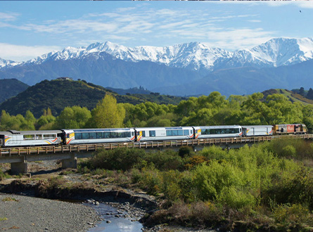 Tranz Alpine Train travels through the Southern Alps