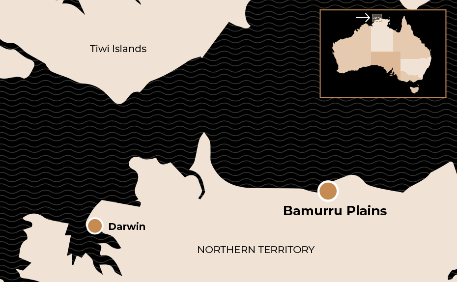 Map showing location of Bamurru Plains in the Northern Territory